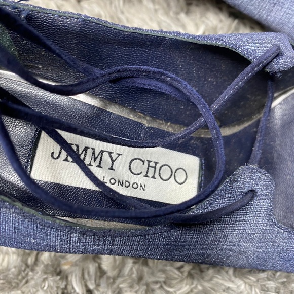 JIMMY CHOO Vernie Denim Leather Wood Heel Sandals - Picture 3 of 11